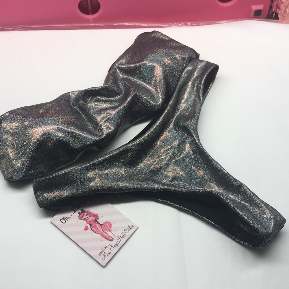 Metallic silver bikini cheeky bodysuit top rave cb